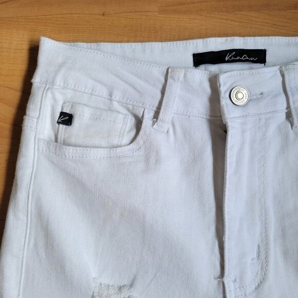 KanCan Kaia White Distressed Stretchy High-Rise Denim Shorts Size 26 - Picture 2 of 10
